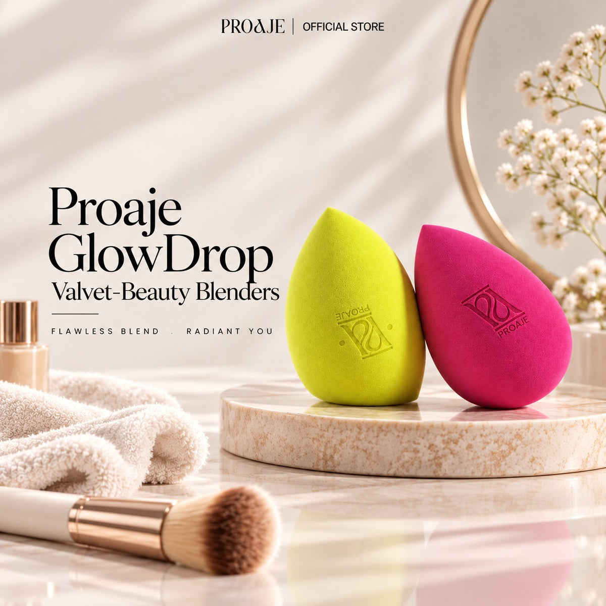 PROAJE GlowDrop Velvet Beauty Sponge Duo – Makeup Blending Sponges | Reusable & Latex-Free