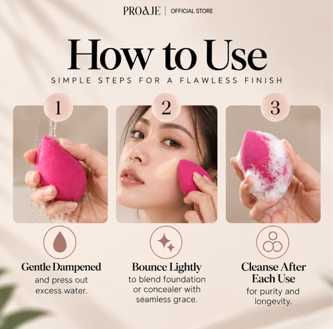 PROAJE GlowDrop Velvet Beauty Sponge Duo – Makeup Blending Sponges | Reusable & Latex-Free