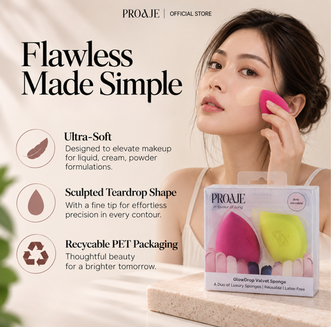 PROAJE GlowDrop Velvet Beauty Sponge Duo – Makeup Blending Sponges | Reusable & Latex-Free